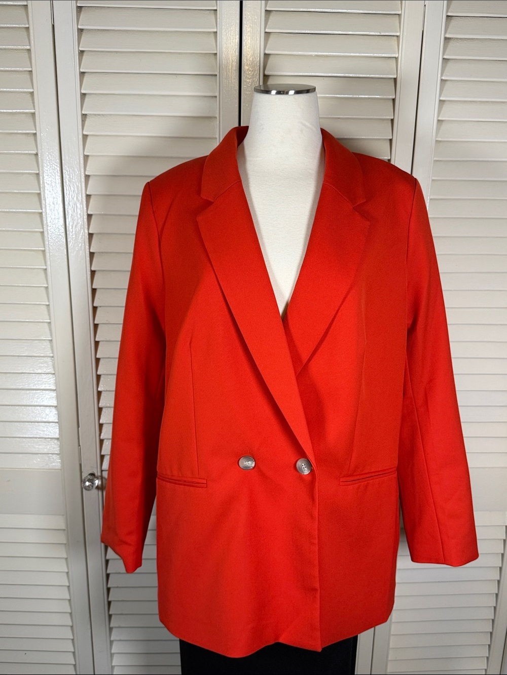 HM Vibrant Coral Red Orange Double Breasted Oversized Blazer Large